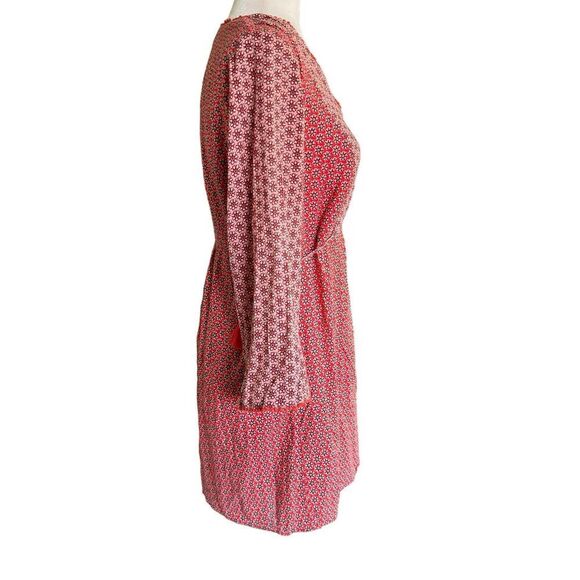BODEN Sasha Kaftan Red 10R Peasant Dress Boho Hippie Mini Floral Print Tassels - Picture 6 of 12